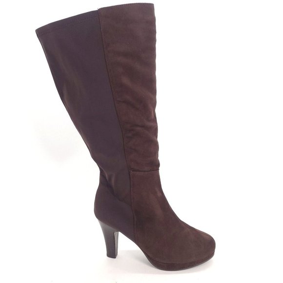 Lane Bryant Womens Boots 922880 Brown Heeled Almond‎ Toe Knee High Side Zip 10 W - Picture 1 of 12